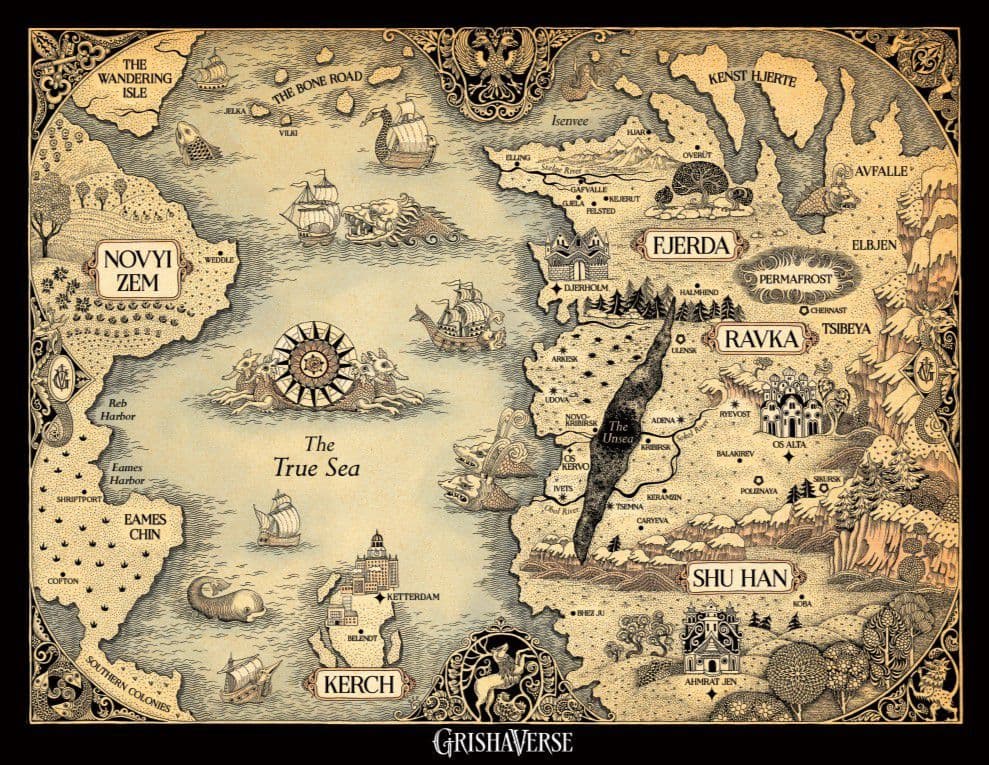 Shadow and Bone byr på spennende historier, en glimrende verdensbygging og bøker med nydelige kart. Boken er nylig kommet som tv-serie på Netflix. 